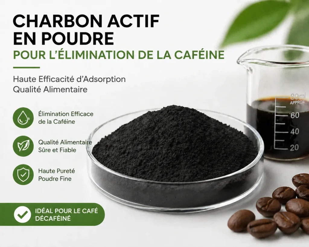 Charbon actif en poudre pour l'élimination de la caféine