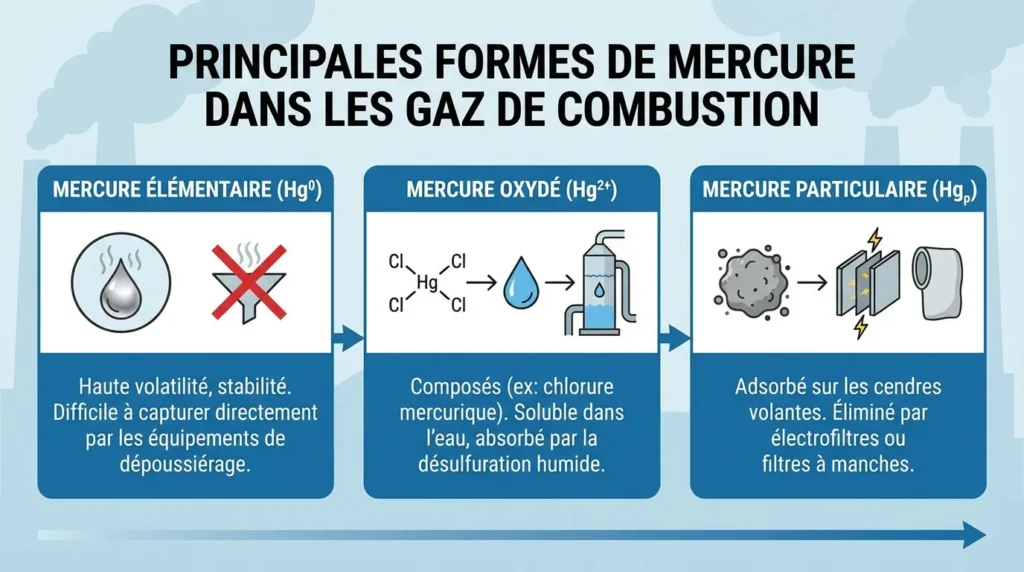 Principales formes de mercure dans les gaz de combustion