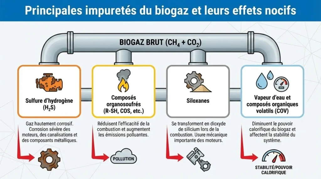 Principales impuretés du biogaz et leurs effets nocifs