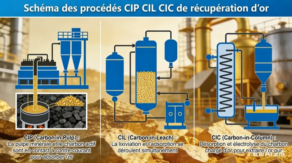 Principaux procédés de récupération de l'or avec charbon actif