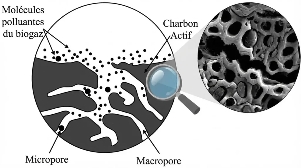 Principe de fonctionnement du charbon actif dans la purification du biogaz